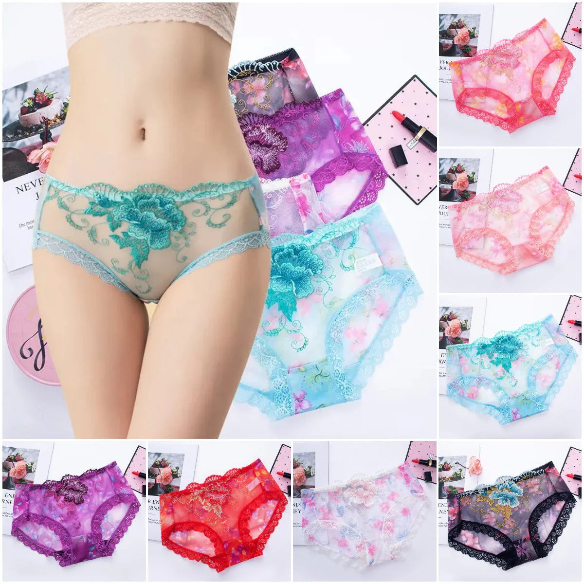 🌸Antibacterial cotton panties with lace embroidery | Pack of 4 Secondary image
